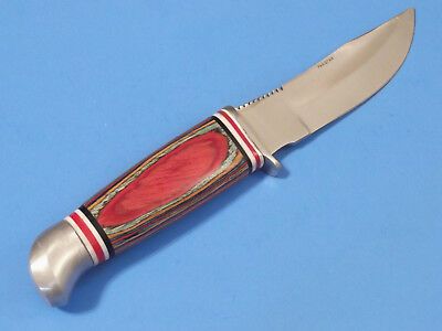 8.5″ Small Tiger Skinner Knife – Stainless Steel Blade with Multi-Color Wood Handle & Leather Sheath