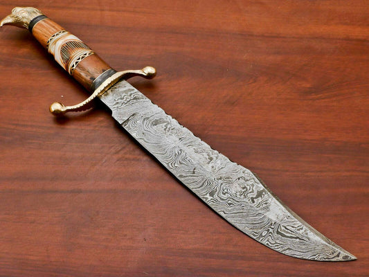 The Royal Hunter: 16.5" Hand-Forged Damascus Bowie with Eagle Pommel