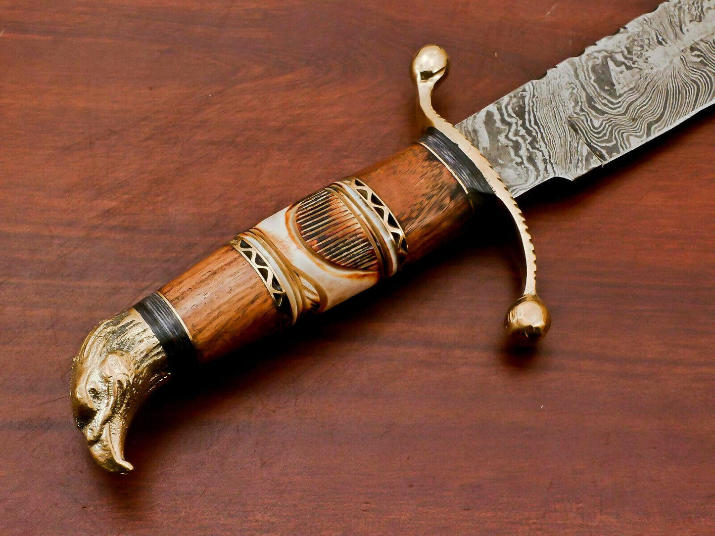 The Royal Hunter: 16.5" Hand-Forged Damascus Bowie with Eagle Pommel