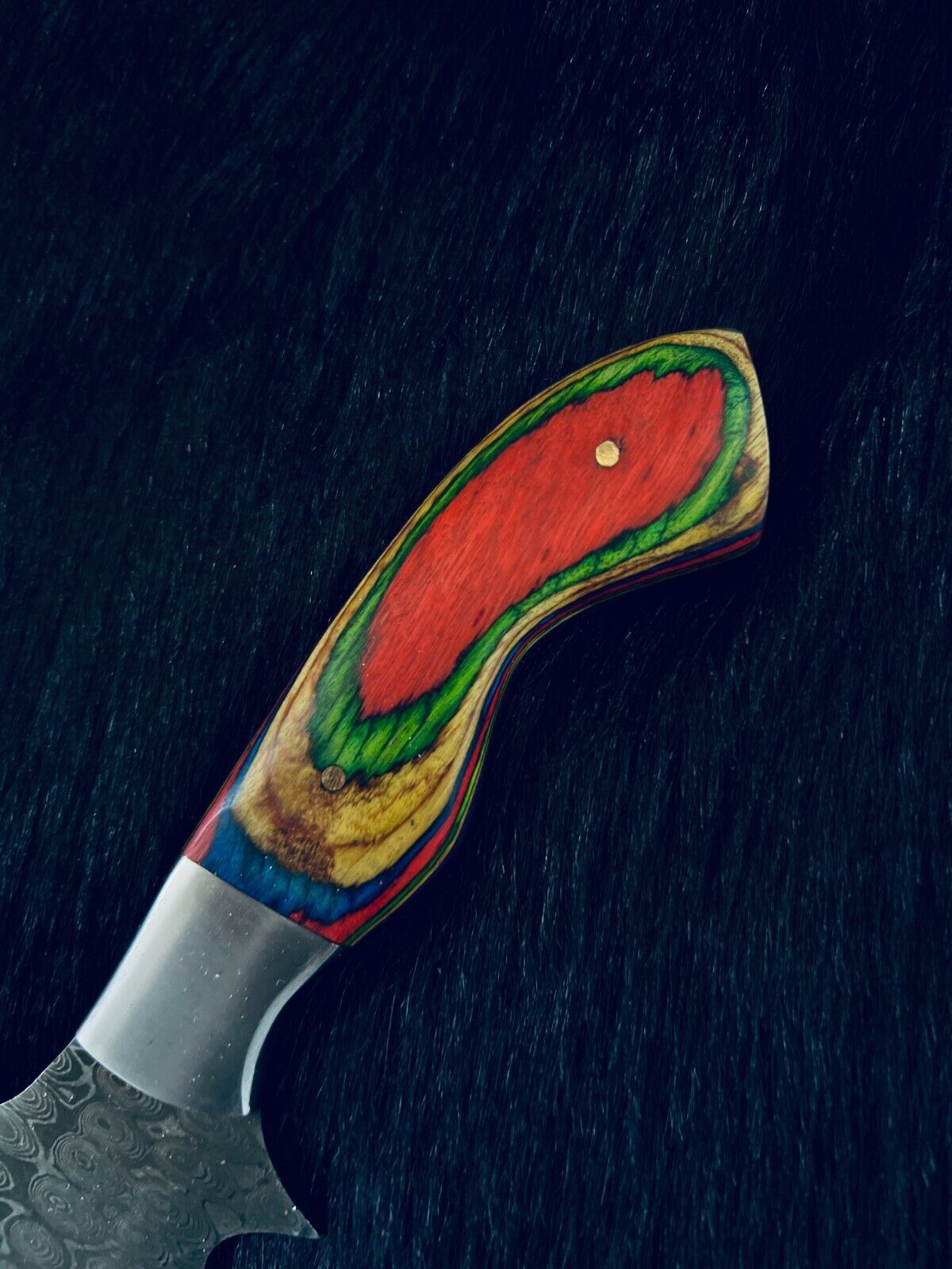 10.5" Rain Drop Damascus Tanto Knife – Camel Bone & Wood Handle