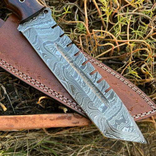 Heritage Forge 13 Inch Damascus Steel Bowie Knife with Rosewood Handle and Leather Sheath
