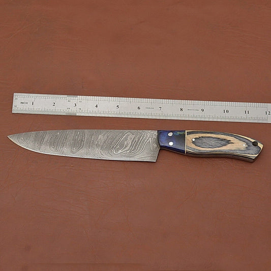 Handmade Damascus Steel 7" Fillet Chef Knife with Pakka Wood Handle & Leather Sheath