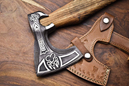 Custom Handmade High Carbon Steel Viking Axe – Laser Etched Blade Hatchet