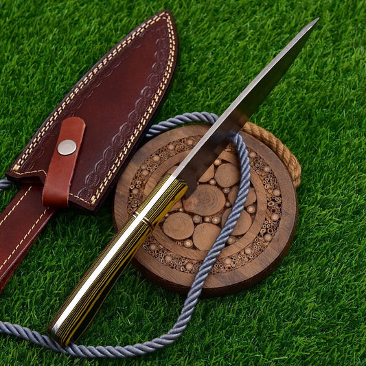 Custom Hand Forged Damascus Steel Kitchen Hunting Chef Knife with Leather Sheath