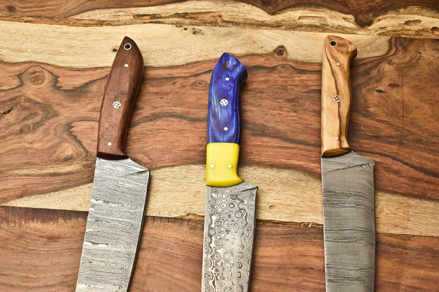 Lot Of 3 Cutlery Salvation Handmade Damascus Blade Full Tang Chef Set Knife