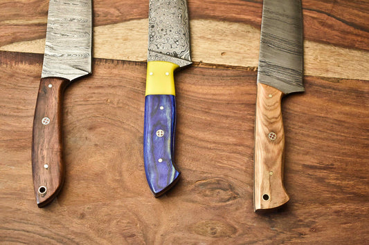 Lot Of 3 Cutlery Salvation Handmade Damascus Blade Full Tang Chef Set Knife