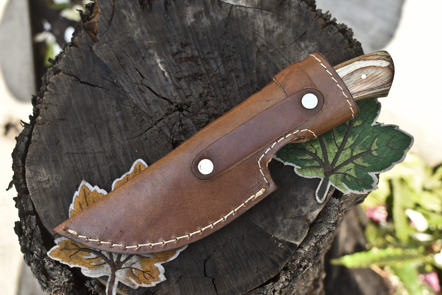 8.0" Twist Damascus Skinner Knife Hardwood Handle Tactical EDC Knife