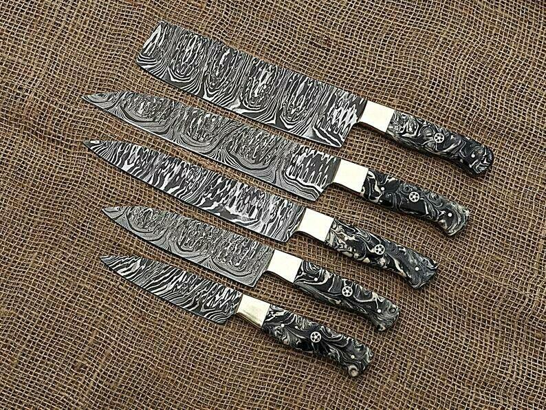 Handmade Damascus Chef Knife Set – 5 Pcs Professional Kit by Heritage Forge