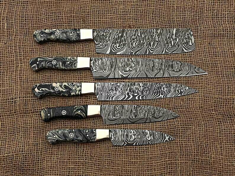 Handmade Damascus Chef Knife Set – 5 Pcs Professional Kit by Heritage Forge