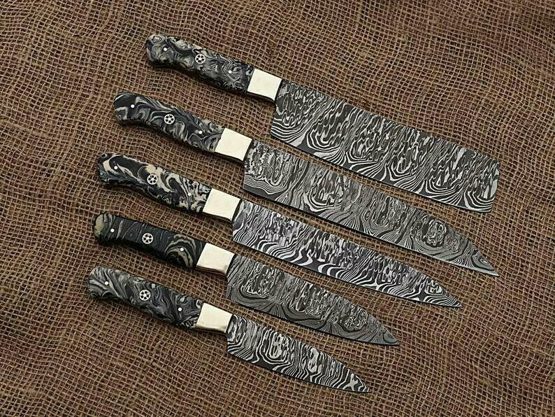 Handmade Damascus Chef Knife Set – 5 Pcs Professional Kit by Heritage Forge