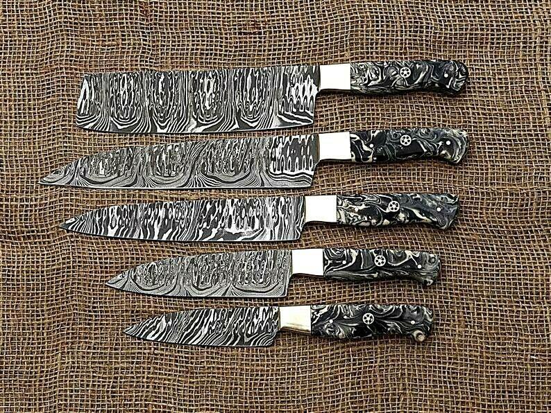 Handmade Damascus Chef Knife Set – 5 Pcs Professional Kit by Heritage Forge