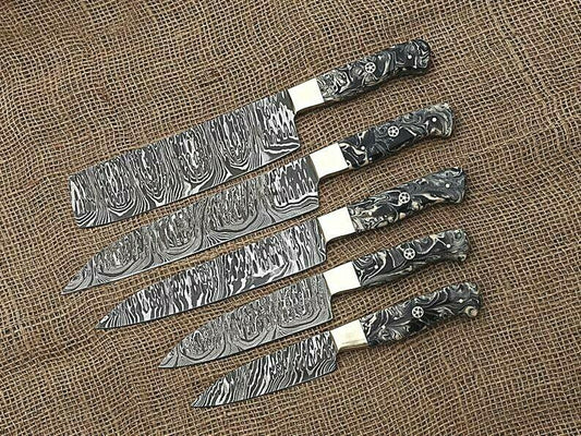 Handmade Damascus Chef Knife Set – 5 Pcs Professional Kit by Heritage Forge