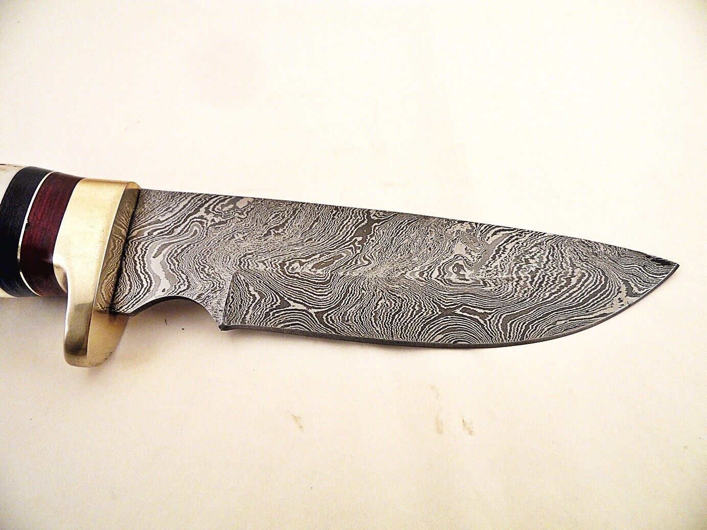 10.25" Custom Damascus Bowie Knife with Stag Horn & Brass Pommel