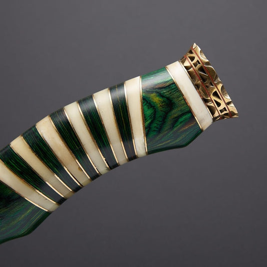 12.2" Damascus Steel Bowie Knife – Camel Horn Handle with Leather Sheath