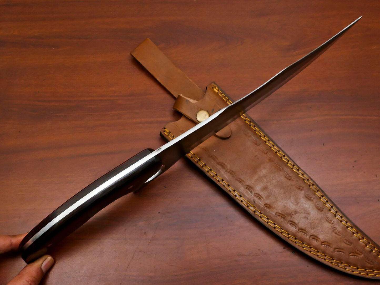 16" Handmade D2 Steel Full Tang Bowie Hunting Knife with Pakka Wood Handle – Fixed Blade