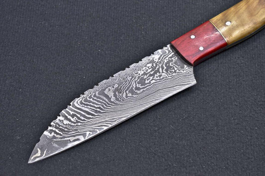 Custom Hand Forged Damascus Blade Professional Kitchen Chef Knife - Olive Wood