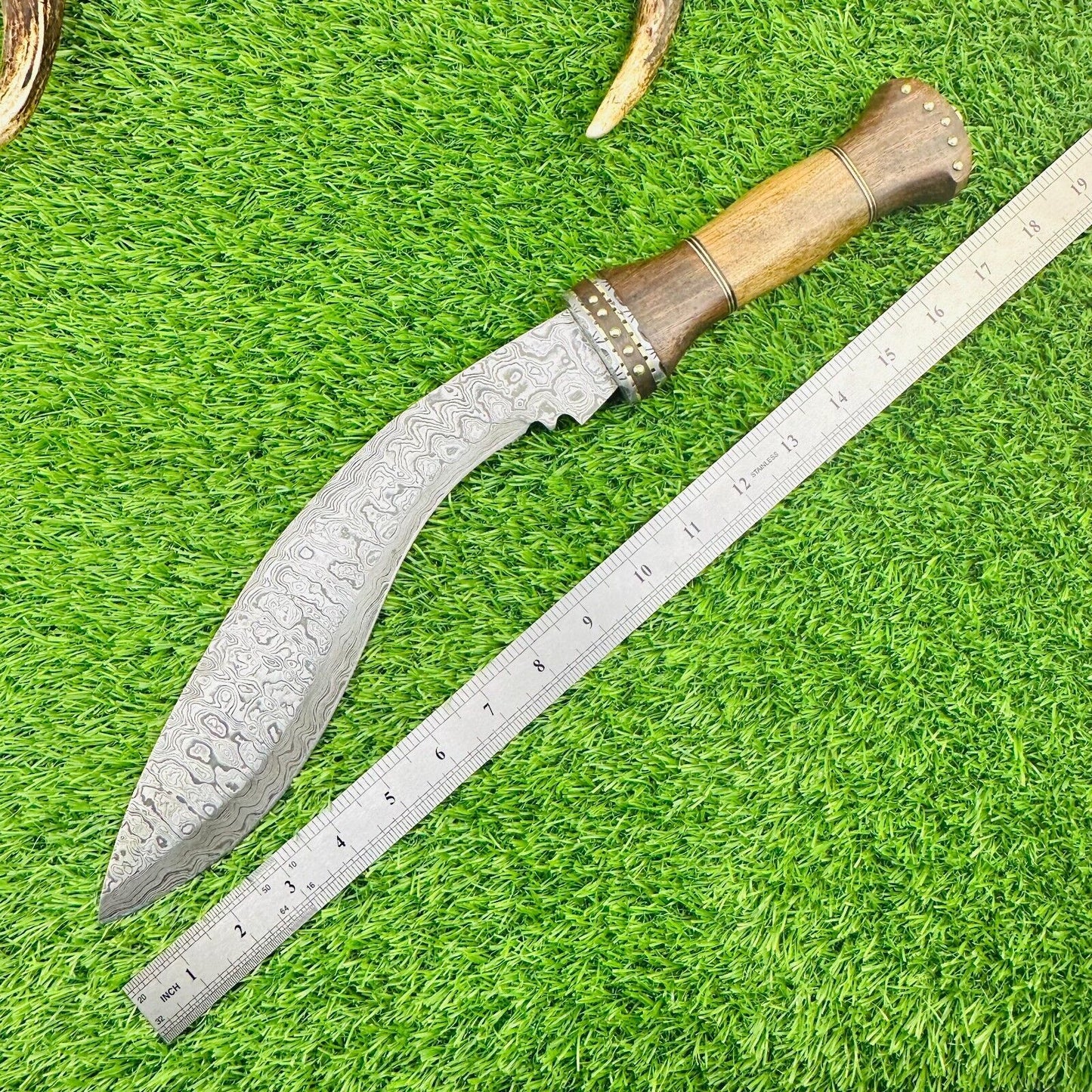 Custom Forged Damascus Steel Handmade Kukri Bowie Hunting Knife With Wood Handle