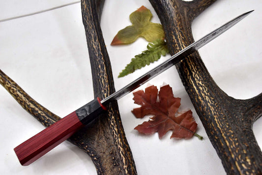 Custom Hammered San Mai Damascus Steel Chef Knife Handmade with Wooden Handle