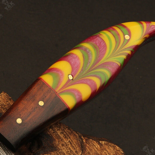 12.5" Handmade Fire Damascus Steel Fillet Knife – Resin & Wood Handle