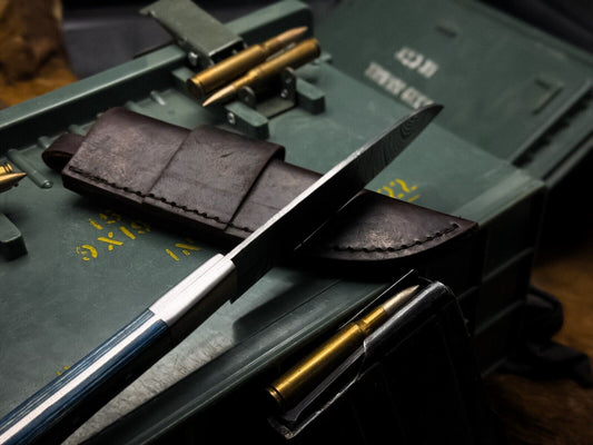 Damascus Steel Hunting & Kitchen Knife with Wood Handle and Cow Leather Sheath