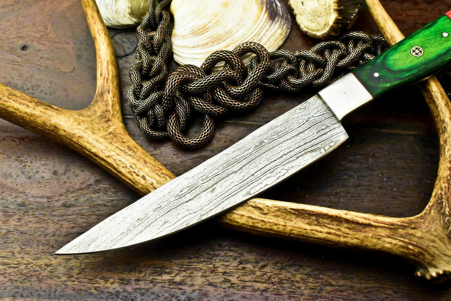 Custom Handmade Damascus Chef Hunting Knife | Full Tang | Hard Wood Handle