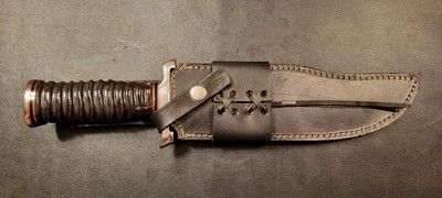 12 Inch Custom D2 Steel Bowie Knife with Impala Bull Horn Handle & Leather Sheath