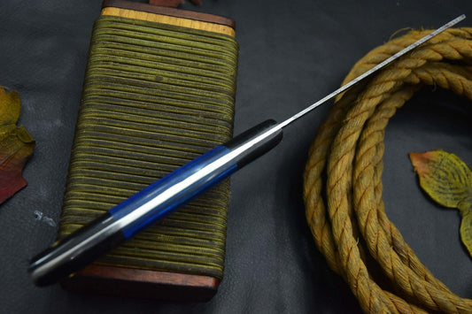 Handmade Damascus Steel Chef Knife | Fixed Blade with Wooden & Horn Handle Sheath