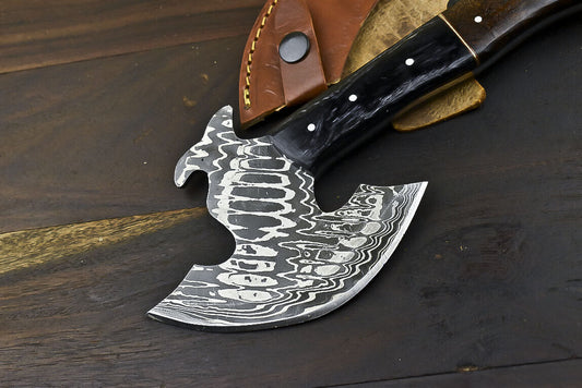 Handmade Damascus Steel Axe Clever Chopper Knife Walnut Wood Survival Axe with Sheath