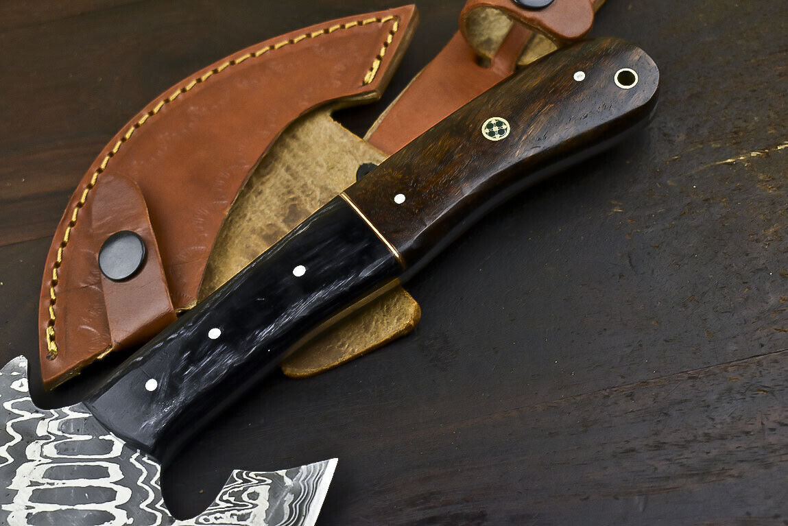 Handmade Damascus Steel Axe Clever Chopper Knife Walnut Wood Survival Axe with Sheath
