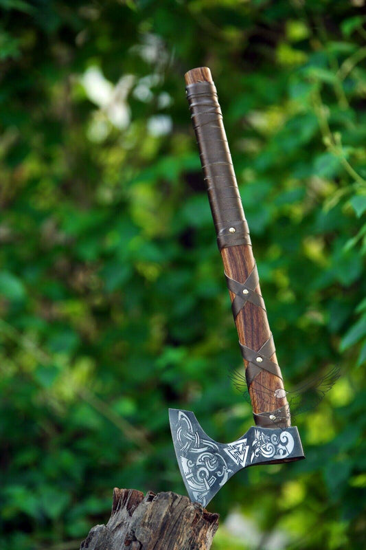 Hand Forged Ragnar Lothbrok Viking Axe 24 Inch High Carbon Steel with Walnut Handle