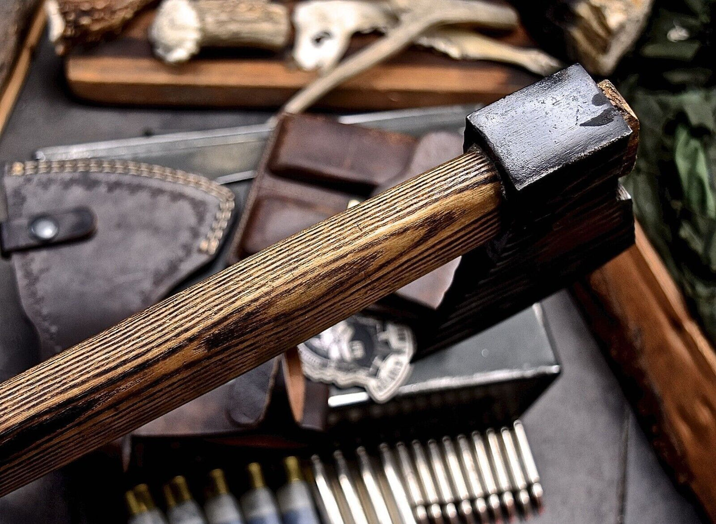 Handmade 1095 High Carbon Steel Viking Long Axe | Camping & Hunting Knife with Leather Sheath
