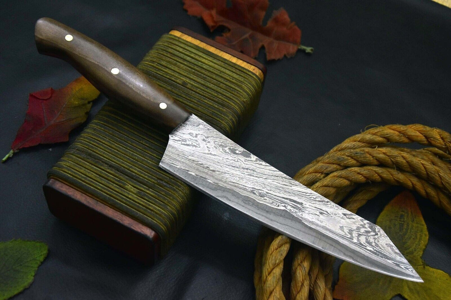 11.4" Custom Handmade San Mai Damascus Chef Knife with Wooden Handle