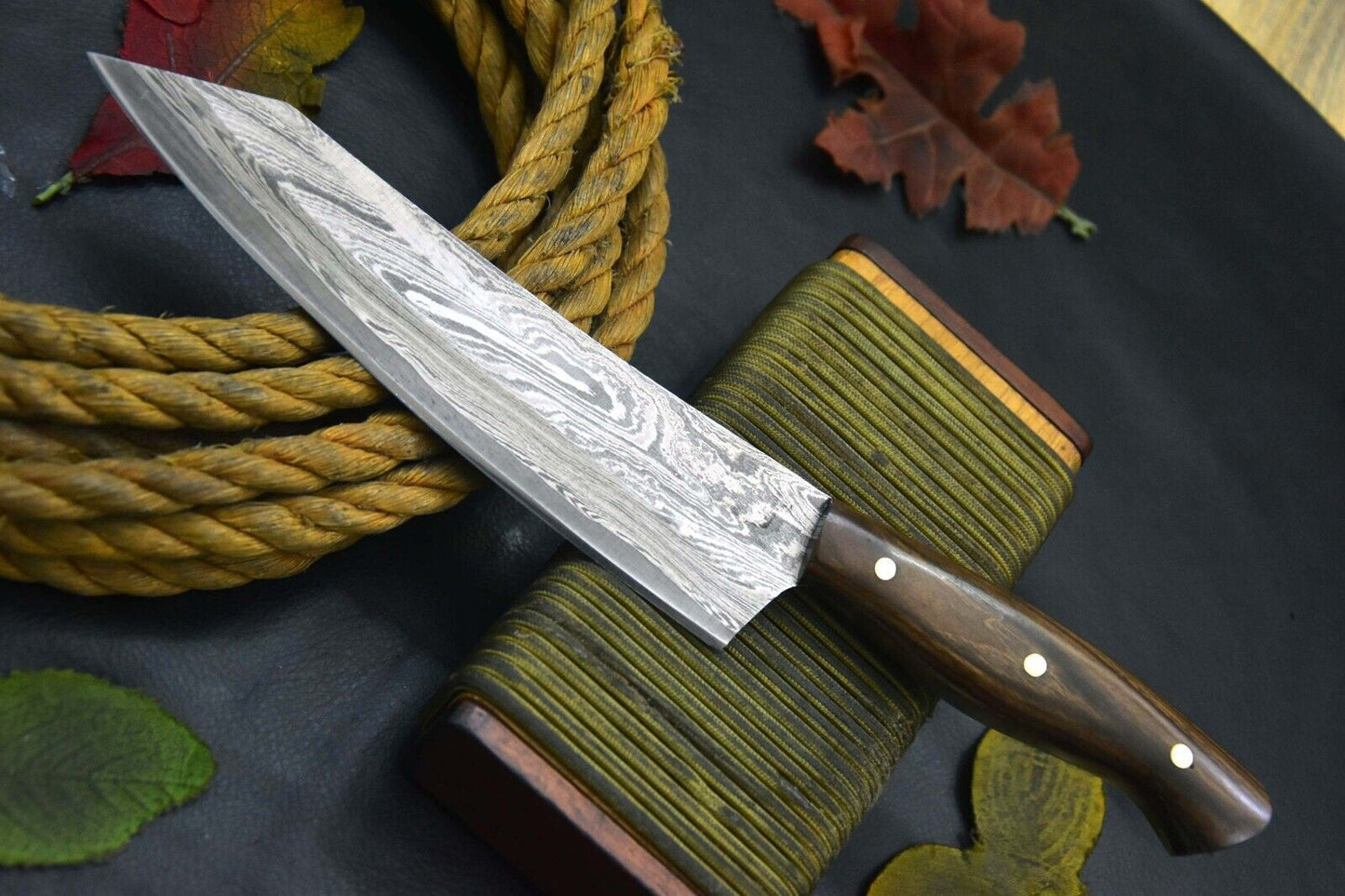 11.4" Custom Handmade San Mai Damascus Chef Knife with Wooden Handle