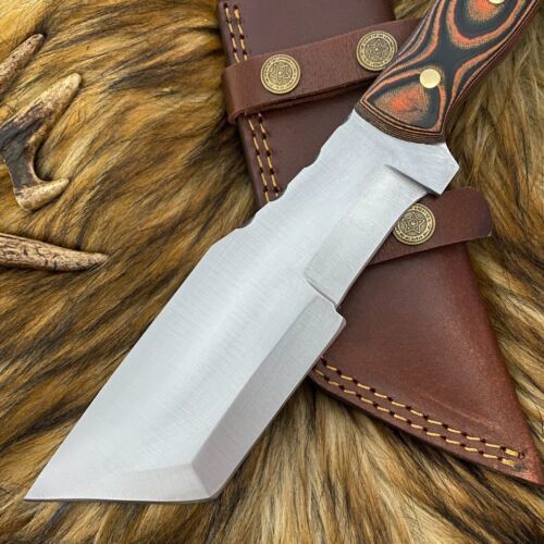 Hand Forged D2 Steel Tanto Tracker bowie Hunting Knife | Full Tang Wood Handle