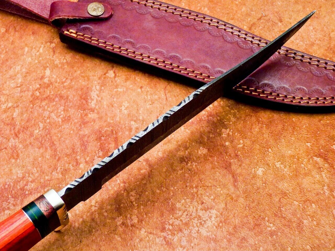 15 Inch Damascus Steel Bowie Knife with Hardwood Handle