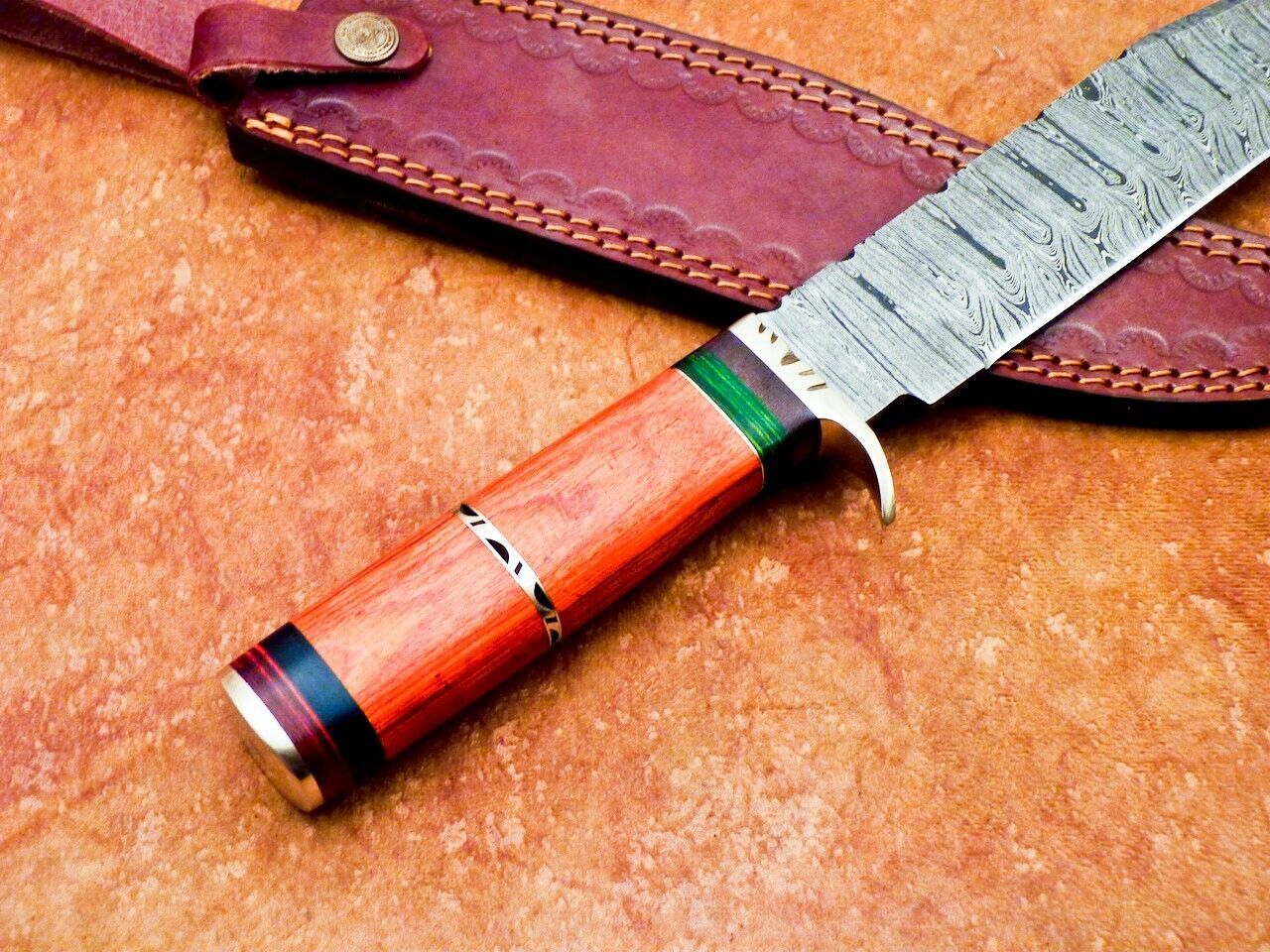 15 Inch Damascus Steel Bowie Knife with Hardwood Handle