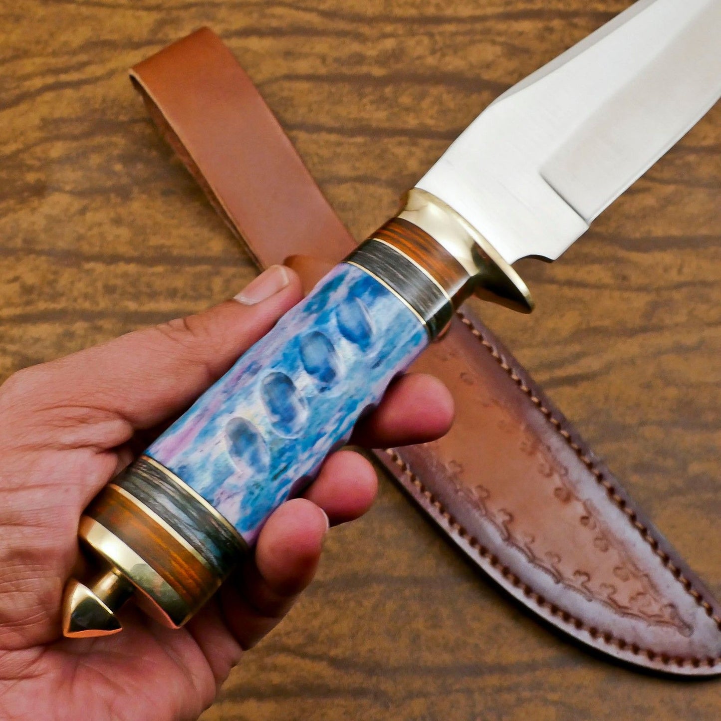 Custom Handmade 12 Inch D2 Steel Blade Hunting Bowie Camping Knife