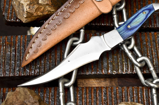 Hand Forged 440C Steel Skinner Knife with Hardwood Handle & Steel Bolster – EDC Fixed Blade