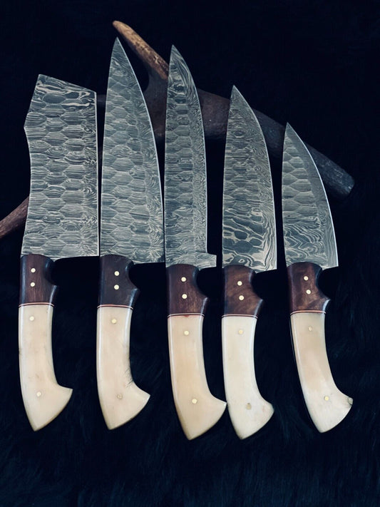 9" to 13" Custom Handmade Damascus Steel Chef Set Kitchen Knives