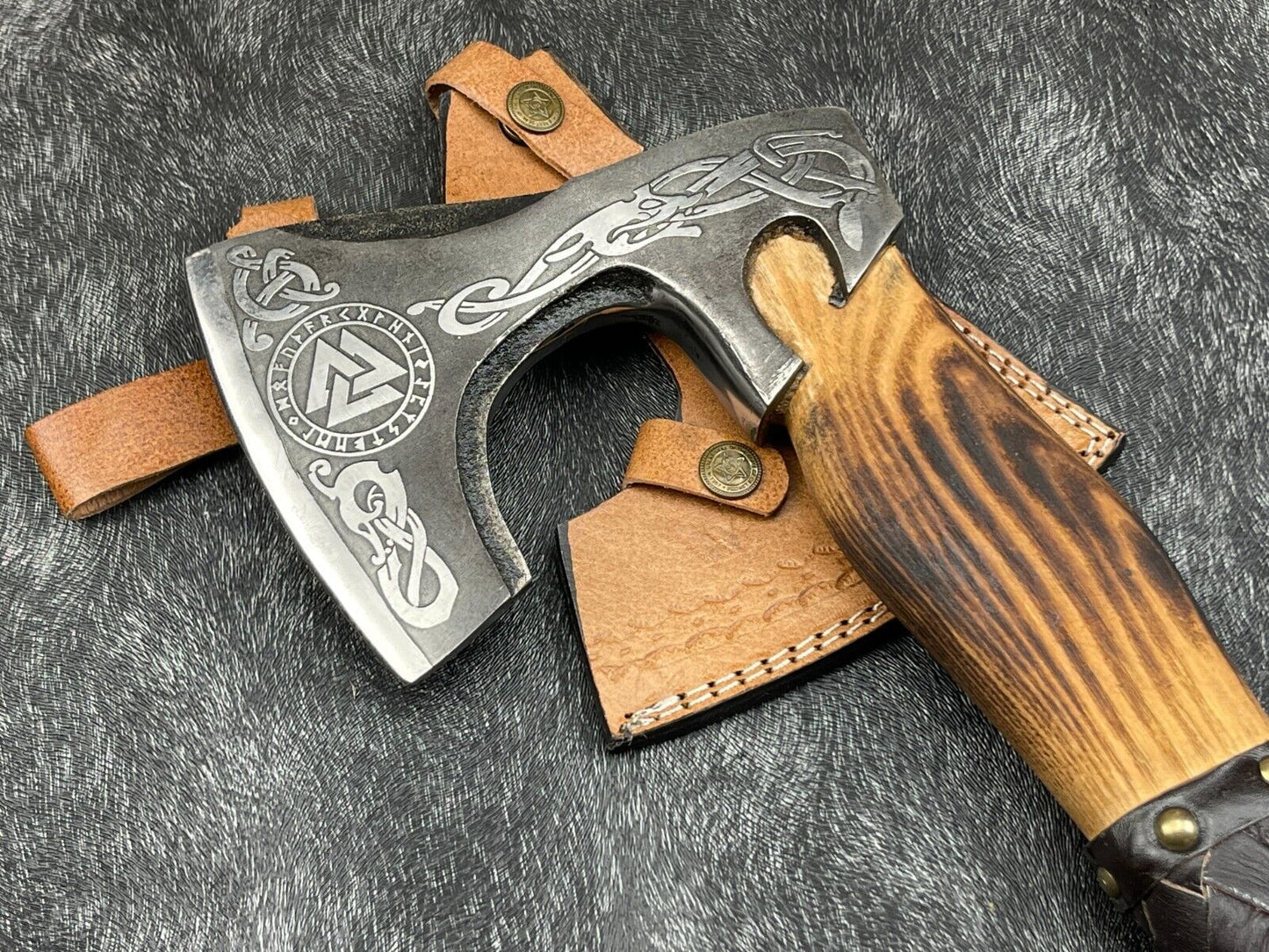 Custom Handmade Carbon Steel Viking Axe – Bearded Tomahawk with Leather Sheath