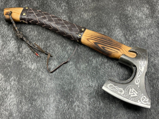Custom Handmade Carbon Steel Viking Axe – Bearded Tomahawk with Leather Sheath