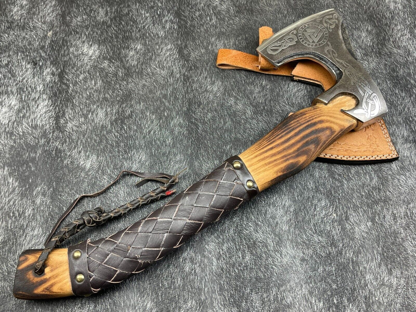 Custom Handmade Carbon Steel Viking Axe – Bearded Tomahawk with Leather Sheath