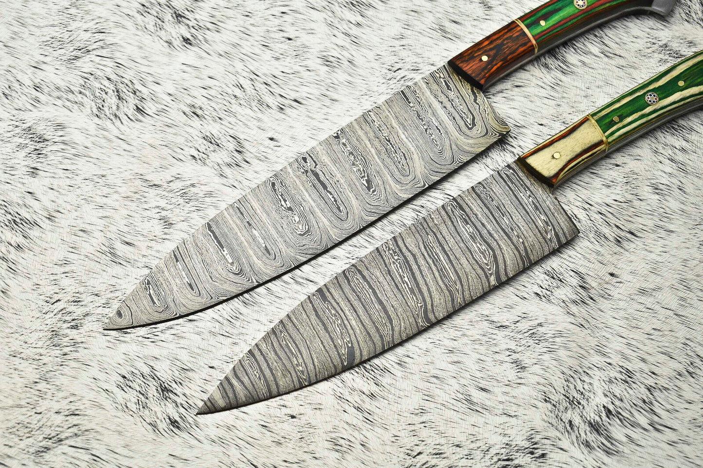 Lot of 2 Handmade Damascus Steel Full Tang Chef Knives Set