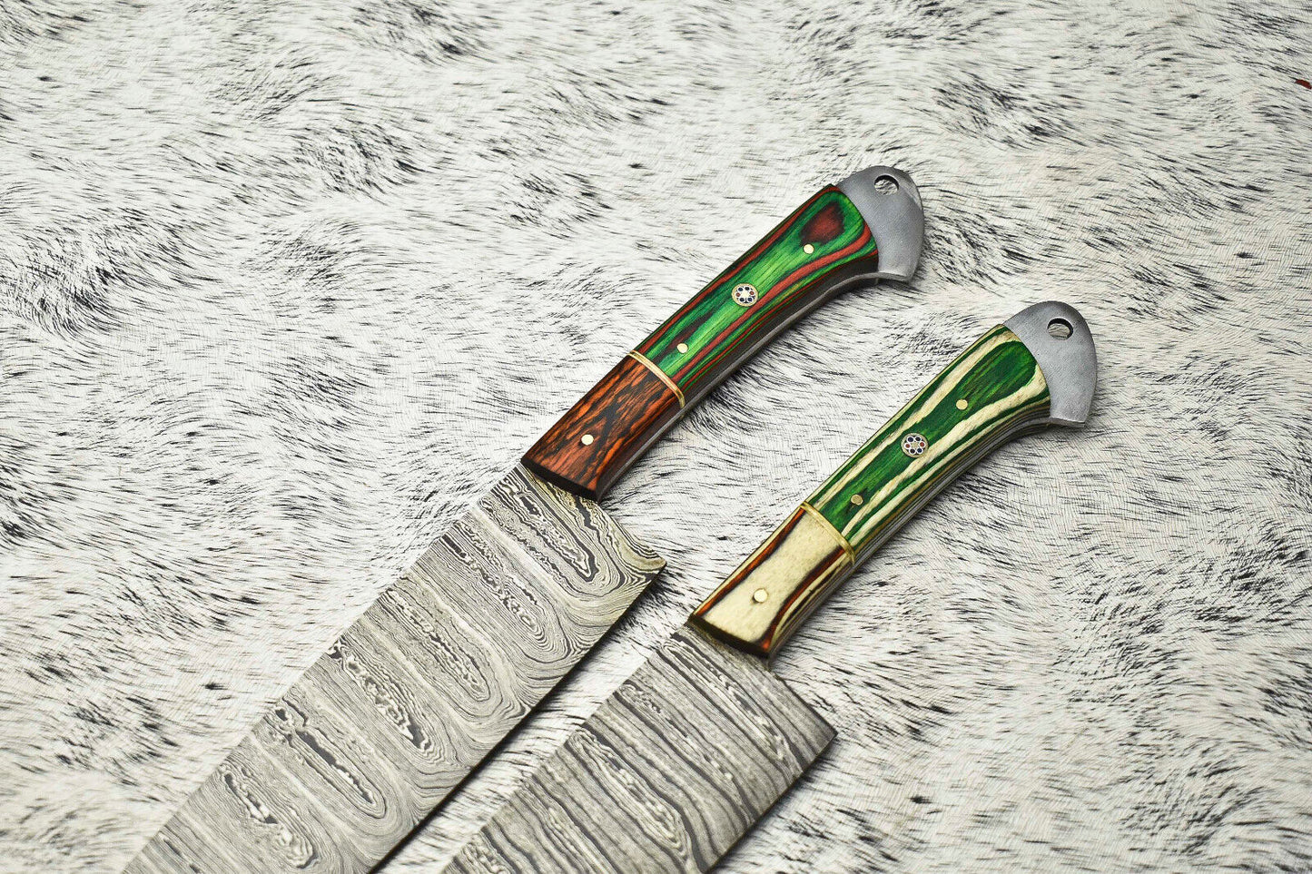 Lot of 2 Handmade Damascus Steel Full Tang Chef Knives Set