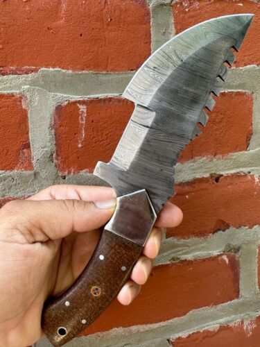 10" Handmade Damascus Steel Tracker Knife – Hunting, Survival, Bushcraft & Skinning Fixed Blade with Micarta Handle
