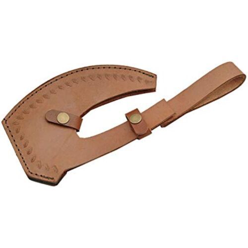 Hand Forged Damascus Steel Rosewood Hatchet Axe with Brass Studs and Leather Sheath