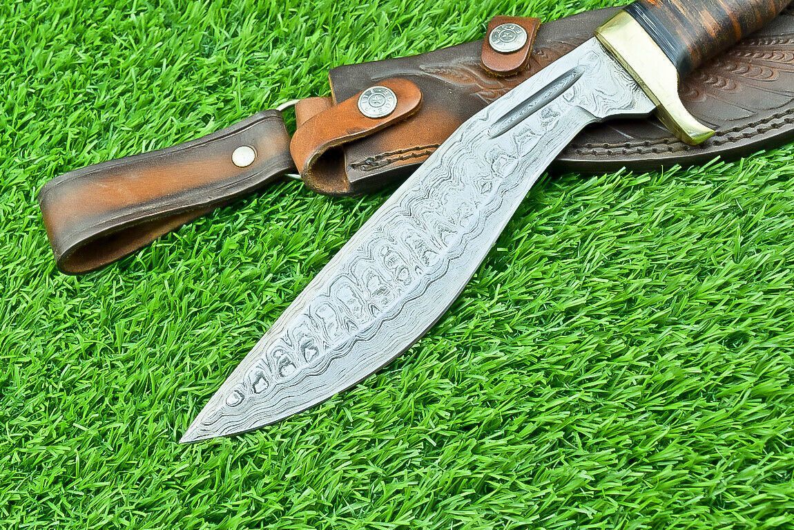 12" Handmade Damascus Steel Kukri Hunting Knife – Full Tang w/Sheath