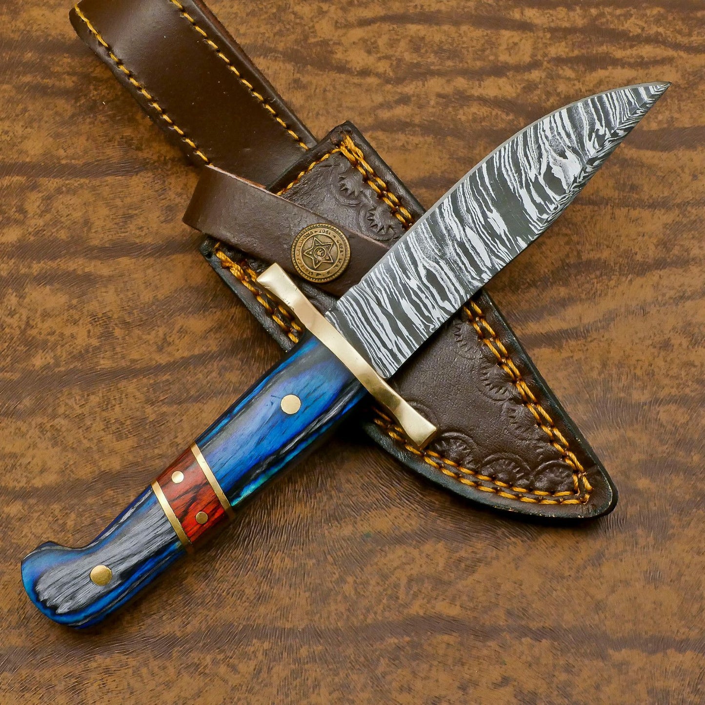 Heritage Forge Handmade Damascus Skinner Hunting Knife with Pakka Wood Handle – Custom Fixed Blade Knife