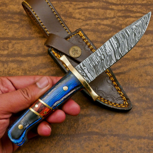 Heritage Forge Handmade Damascus Skinner Hunting Knife with Pakka Wood Handle – Custom Fixed Blade Knife
