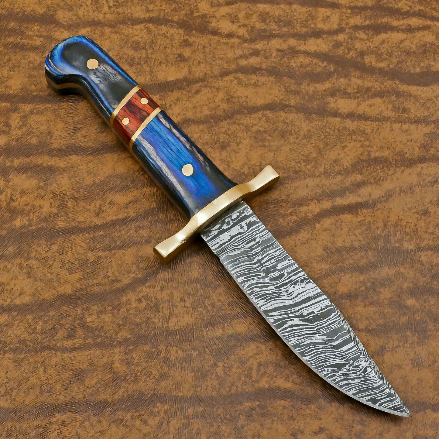 Heritage Forge Handmade Damascus Skinner Hunting Knife with Pakka Wood Handle – Custom Fixed Blade Knife